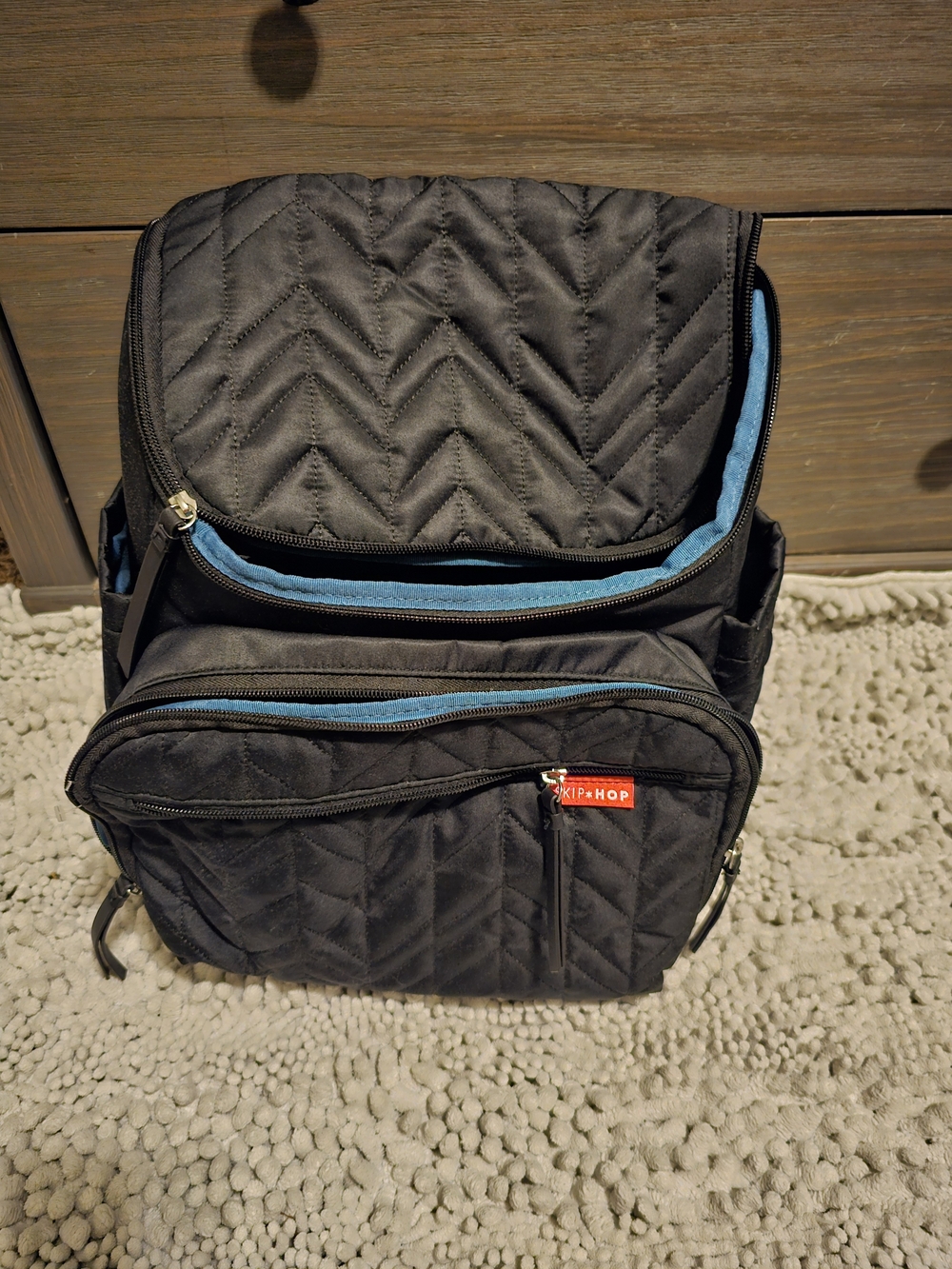 Skip Hop Black Quilted Men’s Backpack with Blue Interior